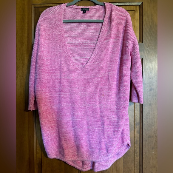 Express pink and white v-neck sweater - Picture 1 of 2